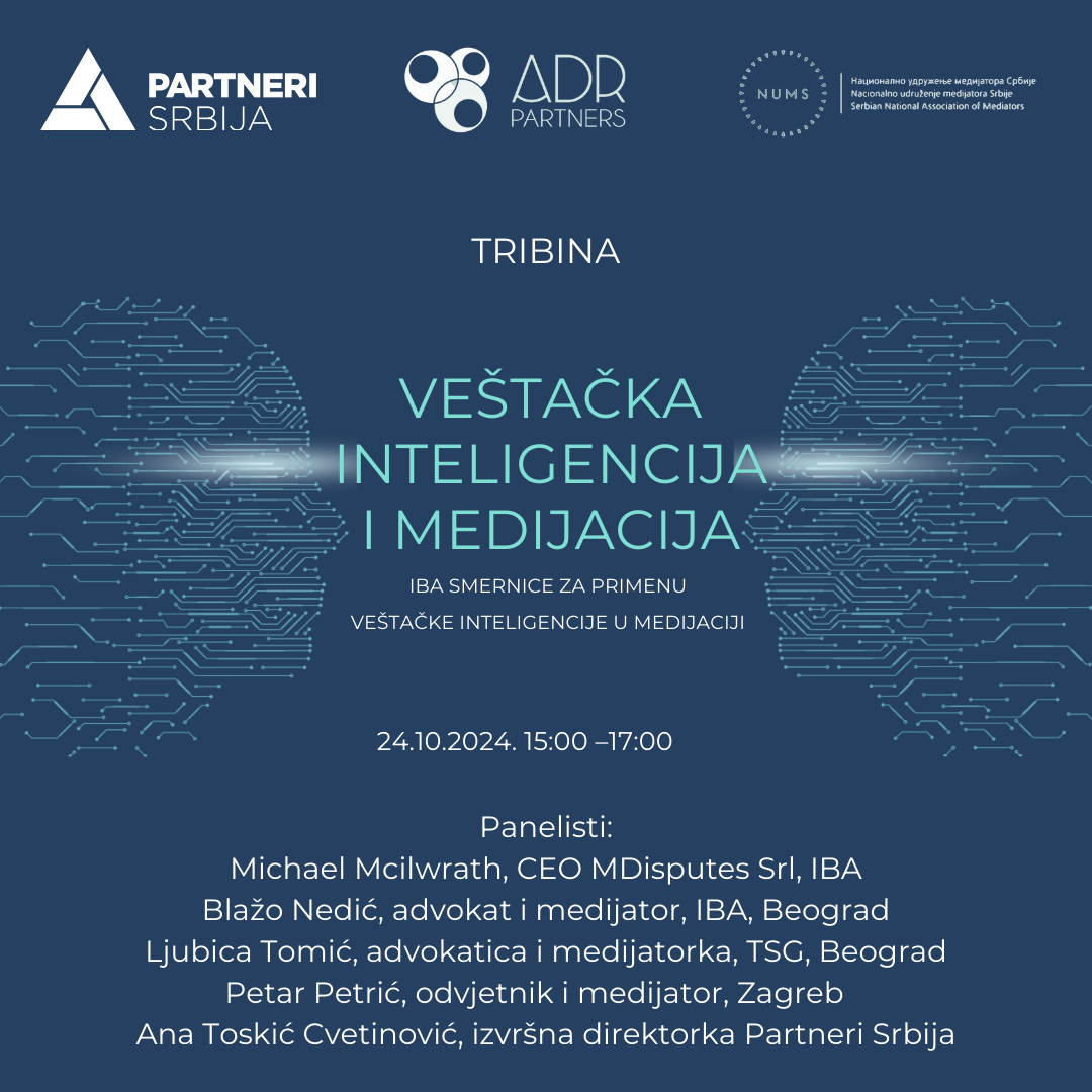 Tribina: Veštačka inteligencija i medijacija – četvrtak, 24.10.2024., 15.00 – 17.00